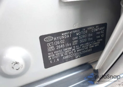 2003 Hyundai Santa Fe Gls/Lx z USA, uszkodzony, nr VIN KM8SC73D53U394949